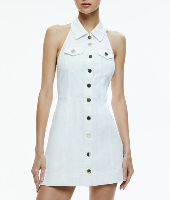 Alice + Olivia Dresses & Skirts - Alice + Olivia Kendall Denim Halter Mini Dress US 6 White Cowgirl Western Boho
